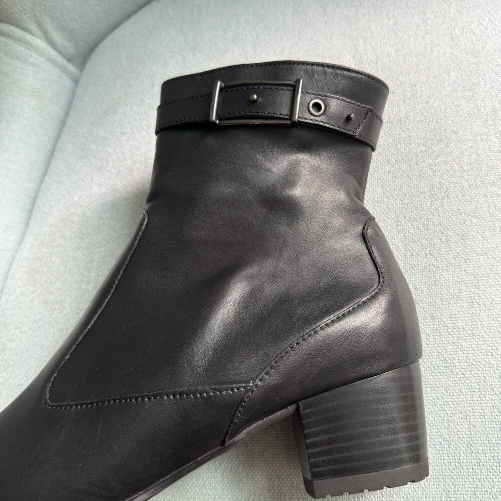 Ara Black Zip Ankle Bootie Square Toes Block Heel Side Zip Women's 6.5 - Picture 11 of 12
